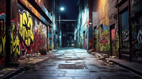 Premium AI Image | A photo of a concrete urban alleyway with graffiti cool grays