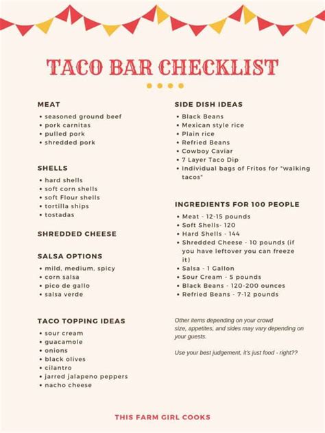 Taco Bar Checklist Printable - Printable Word Searches