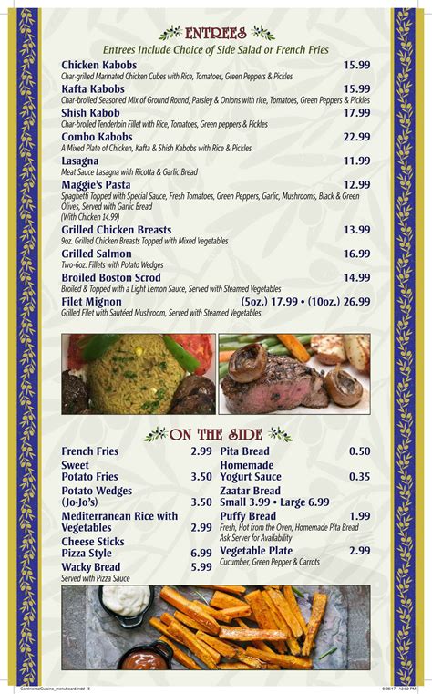 Continental Cuisine menu in Fairlawn, Ohio, USA