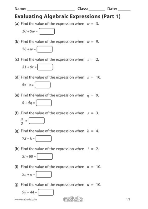 Evaluating Algebraic Expressions Examples