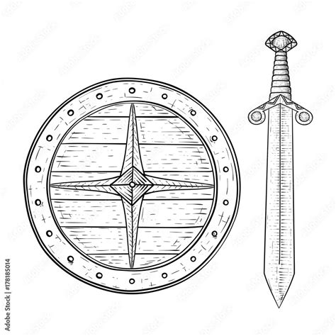 Viking shield and sword. Hand drawn sketch Stock Vector | Adobe Stock