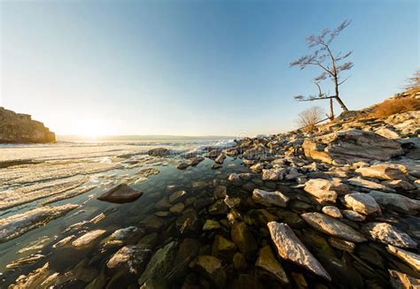 Panorama Melting Ice of Lake Baikal Near the Cape Shamanka Stock Image ...