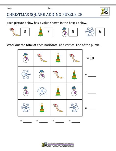 2nd Grade Math Worksheets Printable Christmas