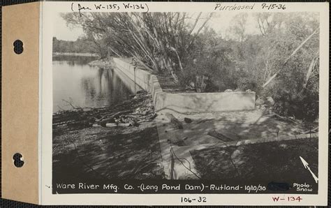 Ware River Manufacturing Co., Long Pond dam, Rutland, Mass., Oct. 10, 1930 - Digital Commonwealth