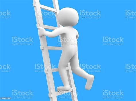 3d Person Climbing A Ladder Stock Photo - Download Image Now - 2015, Adult, Adults Only - iStock