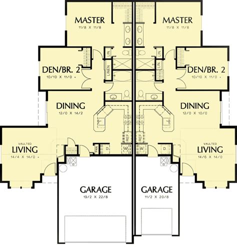 Duplex with Slightly Smaller Second Unit - 69391AM | Architectural Designs - House Plans