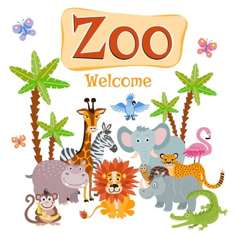 Illustration De Zoo Avec Des Animaux De Safari De Dessins Animés Sauvages | Vecteur Premium