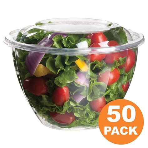 Clear Plastic Bowl With Dome Lids for Salads Fruits Parfaits, 48oz, Disposable, Large Size [50 ...