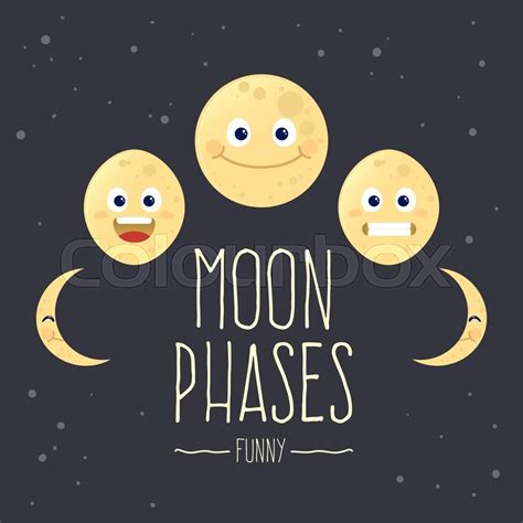 Funny set of cartoon moon phases, ... | Stock vector | Colourbox