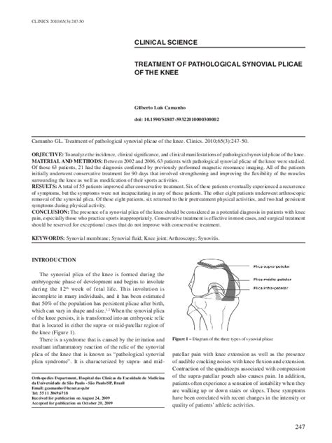 (PDF) Treatment of pathological synovial plicae of the knee | Gilberto Camanho - Academia.edu