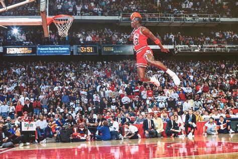 His Airness, Michael Jordan's iconic 'Free Throw Line' dunk during the NBA All-Star Slam Dunk ...