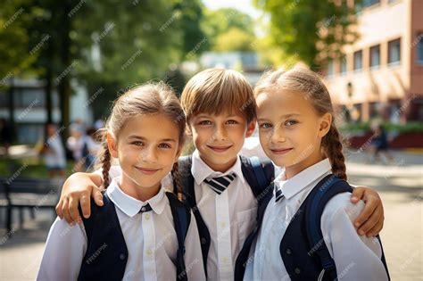 Premium AI Image | children posing for a photo in school uniforms.