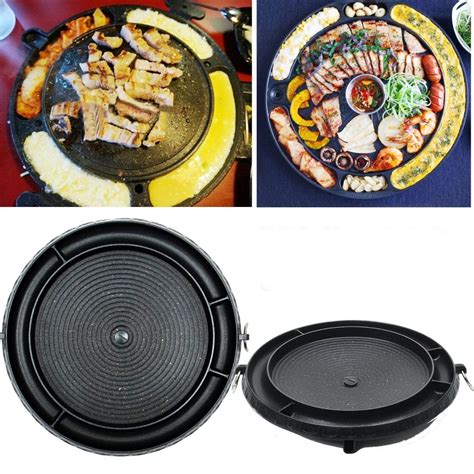 Picnic BBQ Aluminum Non-Stick Grill Pan Korean Barbecue Plate Stovetop Barbecue Grill, Barbecue ...
