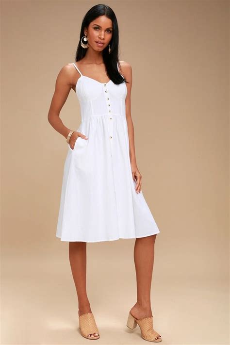 Rollas EVE WHITE BUTTON-UP MIDI DRESS | Casual summer dresses sundresses, Dresses, Casual ...