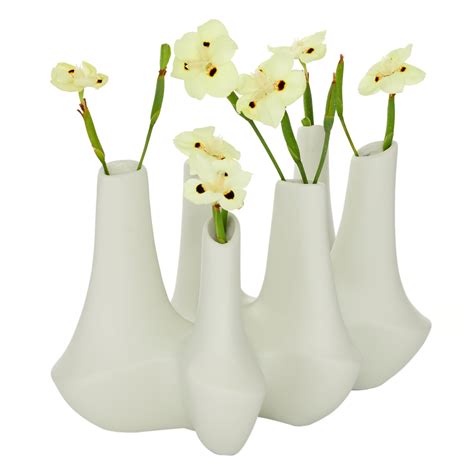 Decmode 61116 Large Abstract Modern White Ceramic Vase Cluster with 6 Bud Vases, 12” x 8 ...