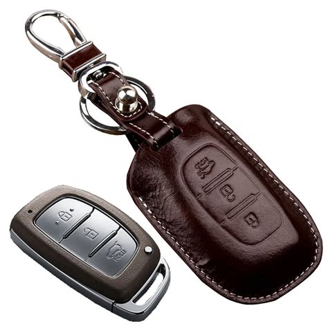 Leather Car Key Fob Cover for Hyundai Creta Mistra ix35 ix25 Verna Key Holder Key Case ...