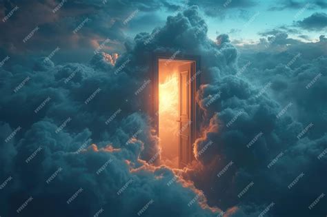 Premium AI Image | Gate to heaven heavenly gate entrance path light at the end of the tunnel ...