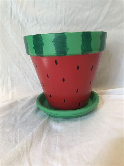 Hand Painted Pot - Watermelon | Painted flower pots, Painted pots, Clay flower pots