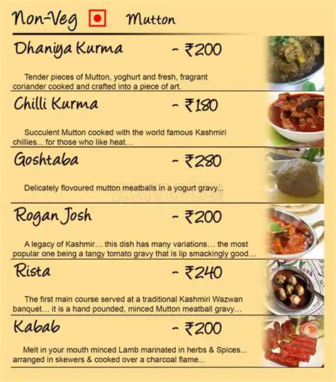 The Kashmiri Wazwan Menu, Menu for The Kashmiri Wazwan, Jayanagar ...