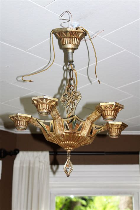 Art Deco Chandelier Ceiling Light Fixture Vintage 1920s 5 Light