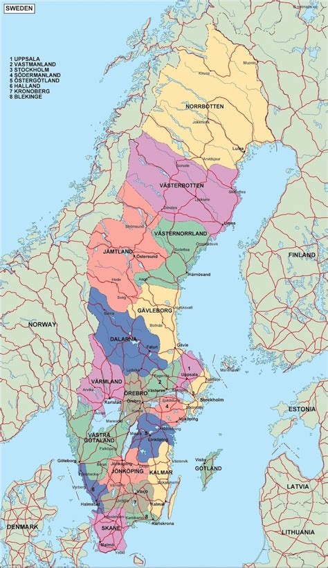 sweden political map. Illustrator Vector Eps maps. Eps Illustrator Map ...