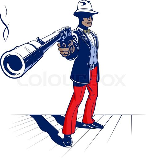 Stylized illustration of cartoon mobster with gun | Stock Vector | Colourbox