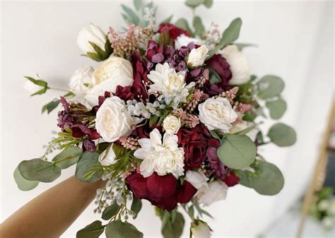 Burgundy & White Wedding Flower Package Fall Wedding Rose and - Etsy