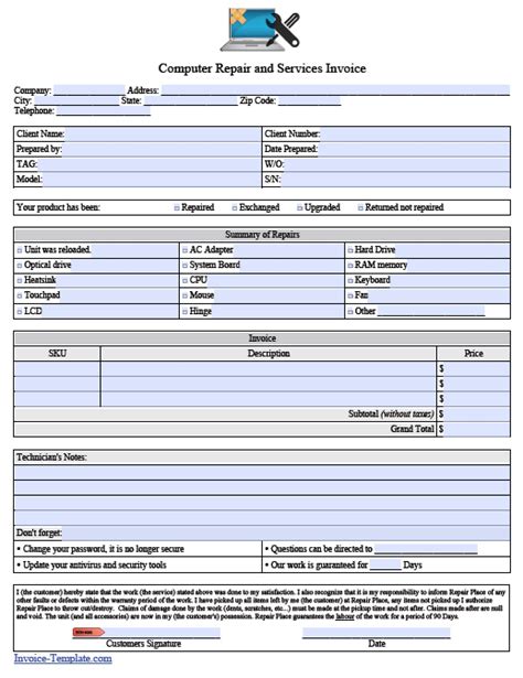 Computer Repair Invoice Template Pdf | invoice example