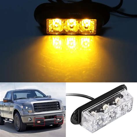 Amber 2pcs 3 LED Strobe Lights 12 24V Super Bright High Power Car Truck ...