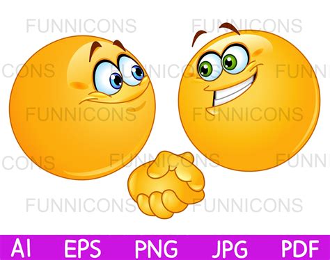 Two Smiling Emoji Shaking Hands, Vector clipart stock image.