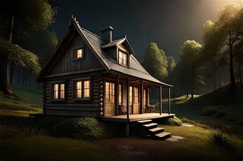 Premium AI Image | A house in the woods at night