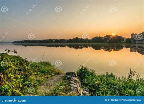 Prienai Bridge stock image. Image of sunrise, sunset - 61453405