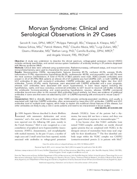 (PDF) Morvan syndrome: Clinical and serological observations in 29 cases | P. Pettingill and L ...