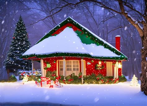 Premium AI Image | View of christmas decorated house in snow snow