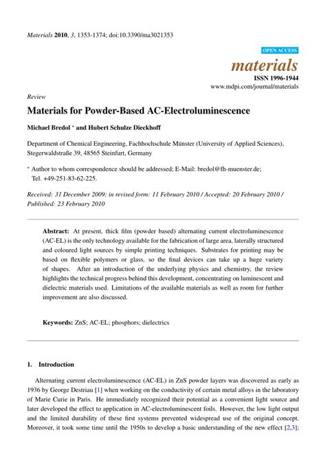 (PDF) Materials for Powder-Based AC-Electroluminescence