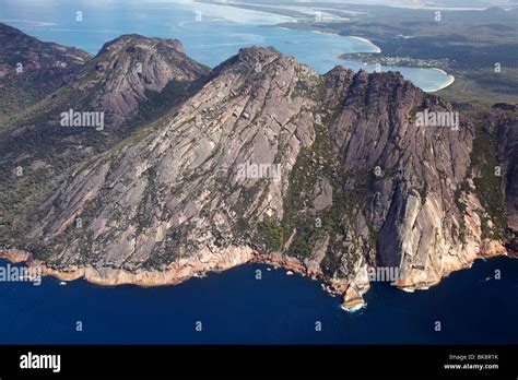 The Hazards, Freycinet National Park, Freycinet Peninsula, Eastern Tasmania, Australia - aerial ...