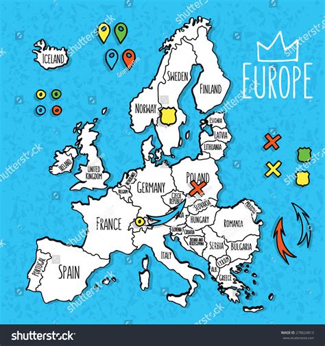 Cartoon Style Hand Drawn Travel Map Stock Vector 278624813 - Shutterstock