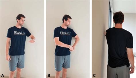 (A) Start of stage 1 sleeper stretch; client standing with lateral... | Download Scientific Diagram