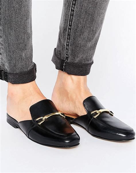 Asos Movie Leather Mule Loafers in Black | Lyst