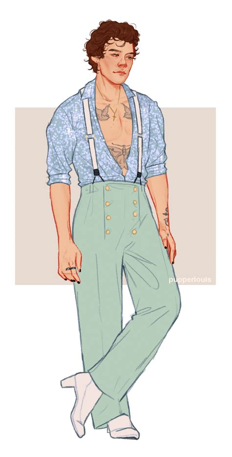 a drawing of a man with suspenders and overalls