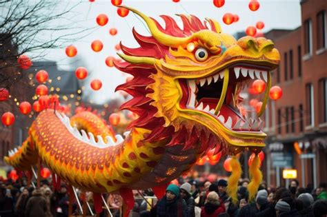 Premium AI Image | Chinese dragon in a parade in New Year celebration