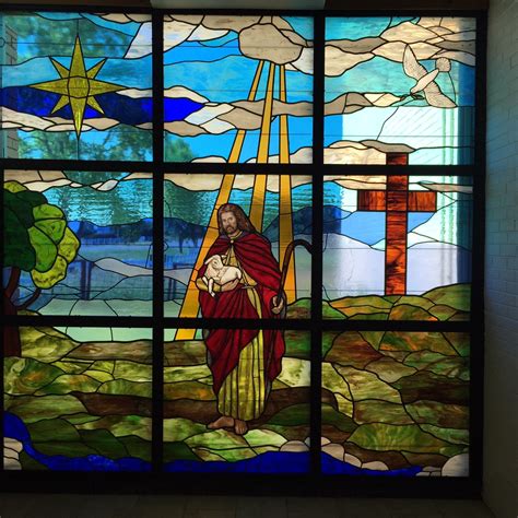 Tulsa Hills Baptist - Jesus holding lamb stained glass - Tulsa Stained Glass