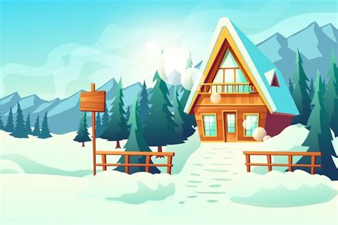 Free Vector | Country or village cottage house in snowy mountains cartoon