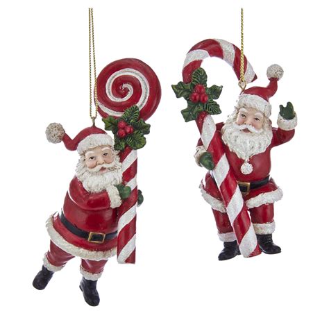 Kurt Adler Set/2 Candy Cane Lollipop Santa Claus Christmas Tree Decor Figurine Ornaments ...