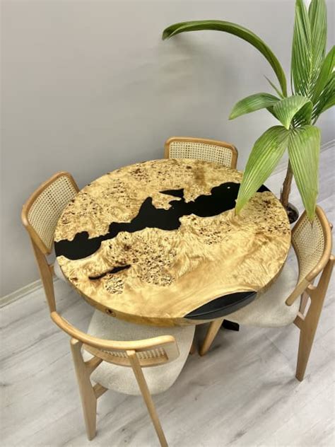 Resin river dining table, Round epoxy table, Black table by Brave Wood ...
