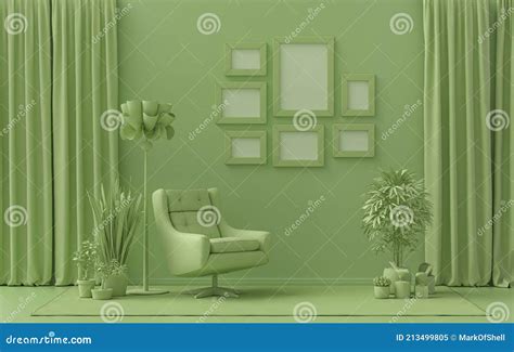 Mock-up Poster Gallery Wall with 7 Frames in Solid Pastel Light Green ...