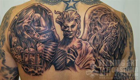 Angels n Demon Back Piece Tattoo Design | Tattooshunt.com