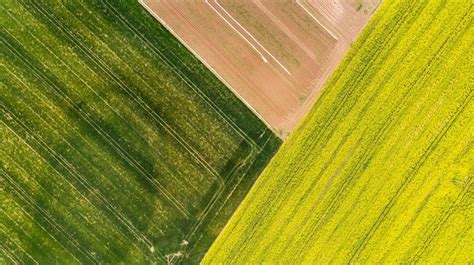 Premium Photo | Colorful patterns in crop fields at farmland aerial view drone photo