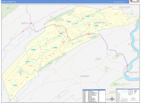 Juniata County, PA Zip Code Wall Map Basic Style by MarketMAPS