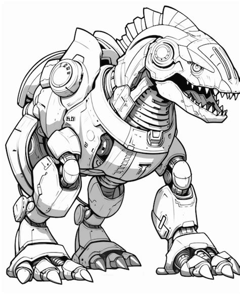 Premium AI Image | A drawing of a dinosaur robot with a large mouth and ...